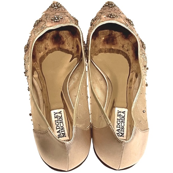 Pre-owned Badgley Mischska Collection Satin Crystal Skimmer wedding Flat 9M - Picture 3 of 11